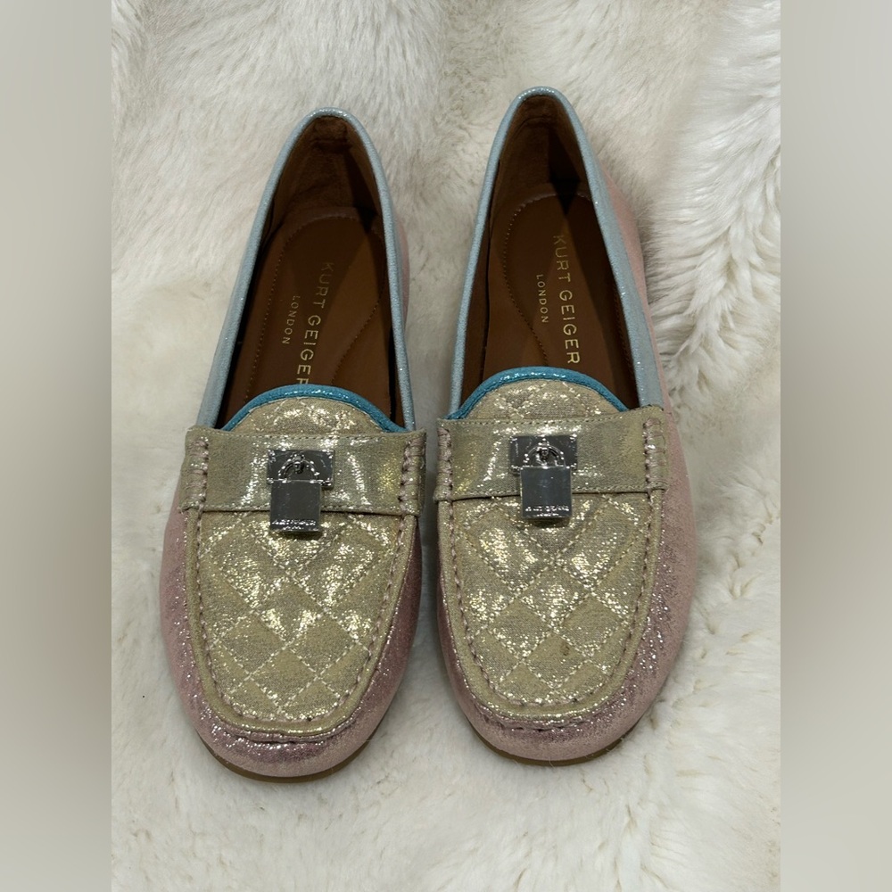 Kurt Geiger Women's Glittery Gold and Pink Loafers